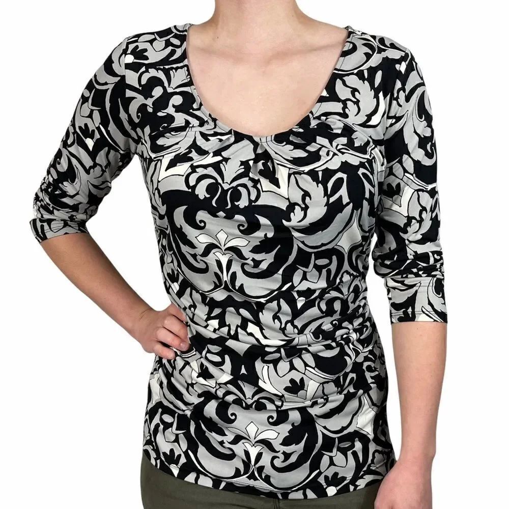 New York & Company Black & Grey 3/4 Sleeve Top